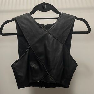 BCBG Black Faux Leather Top